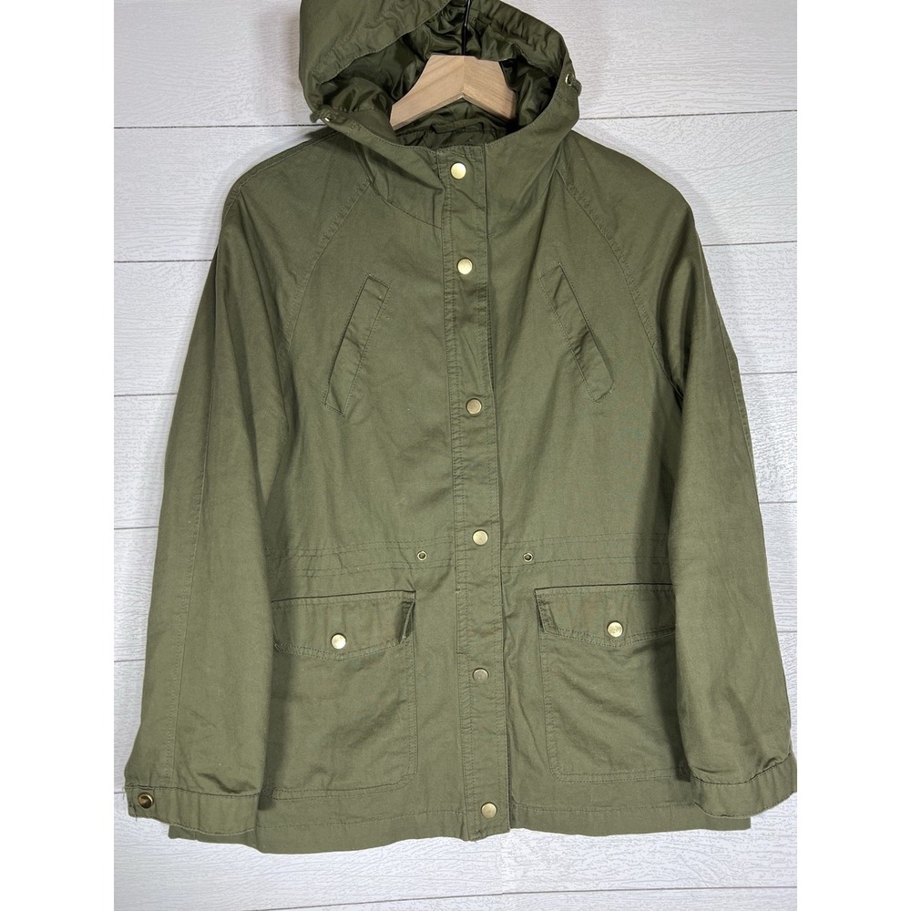 Bella Donna Moda Italiana Large 100% Cotton Metal Button Green Hoodie Jacket